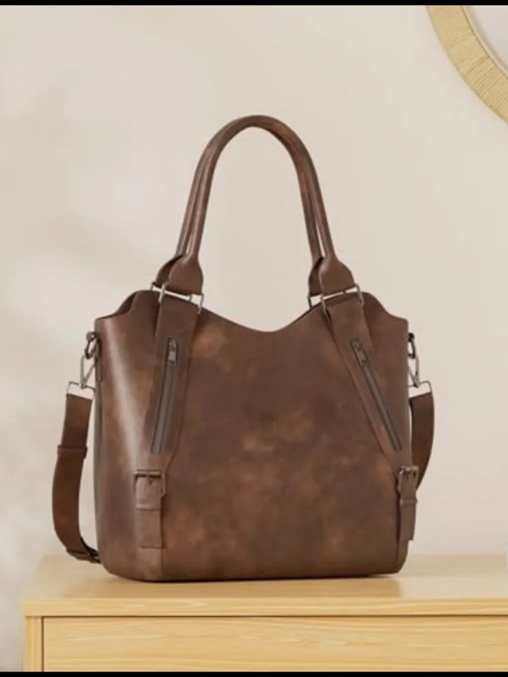 Large Vegan Leather Hobo Bag Multi Pockets 3-in-1 Convertible Shoulder Crossbody